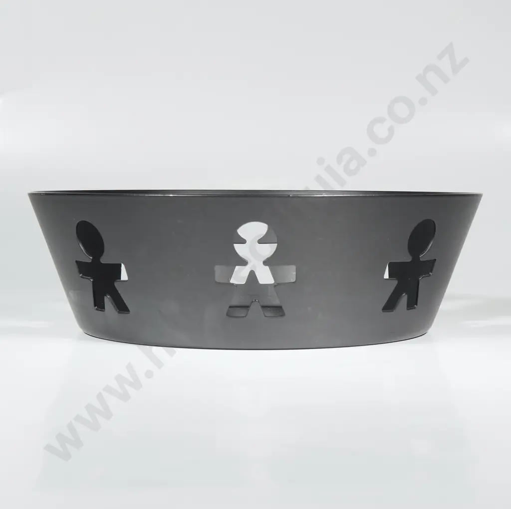 Alessi Girotondo Matte Black Bowl  Designed by Stefano Giovannoni & Guido Venturini w Iconic Cutout Little Man  Motif Image 1++