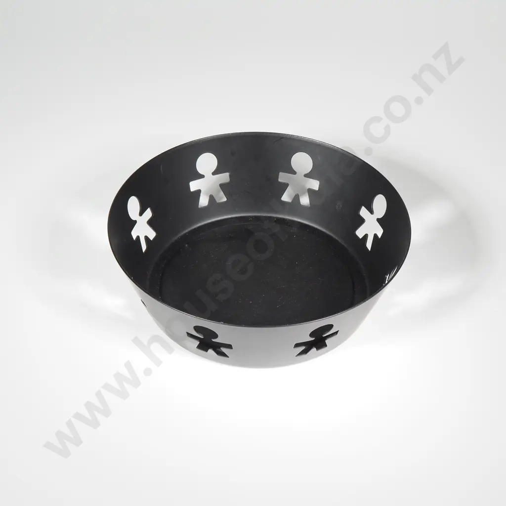 Alessi Girotondo Matte Black Bowl  Designed by Stefano Giovannoni & Guido Venturini w Iconic Cutout Little Man  Motif Image 1++