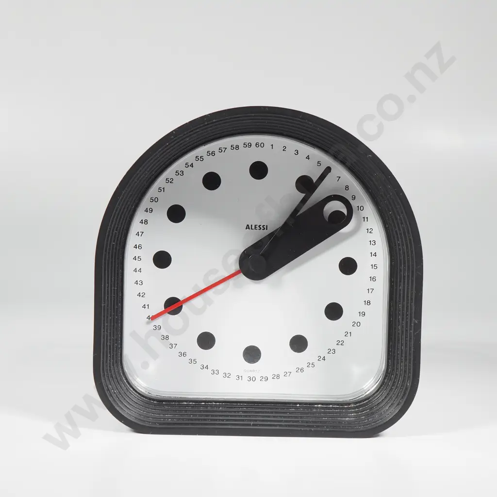 Boxed Alessi Black Optic Modernist Table Alarm Clock (Model 02B) Designed by Joe Colombo in 1970 Image 1++