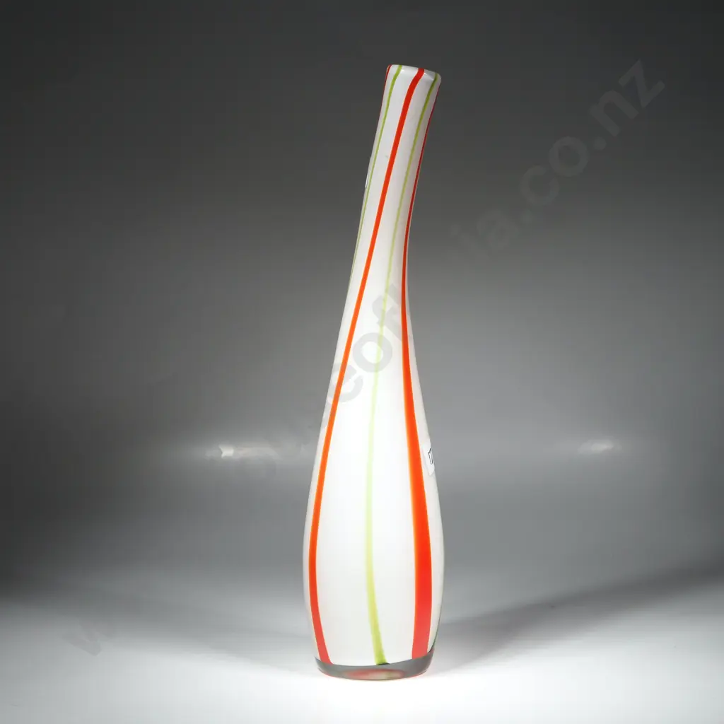 Murano Style Candy Striped Art Glass Vase w a Sinuous Tall  Form Image 1++