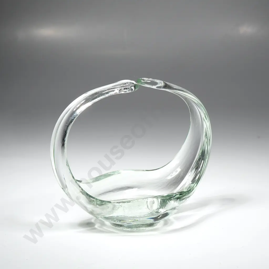 Small Sea Green Glass Basket Shaped Ring Dish Image 1++