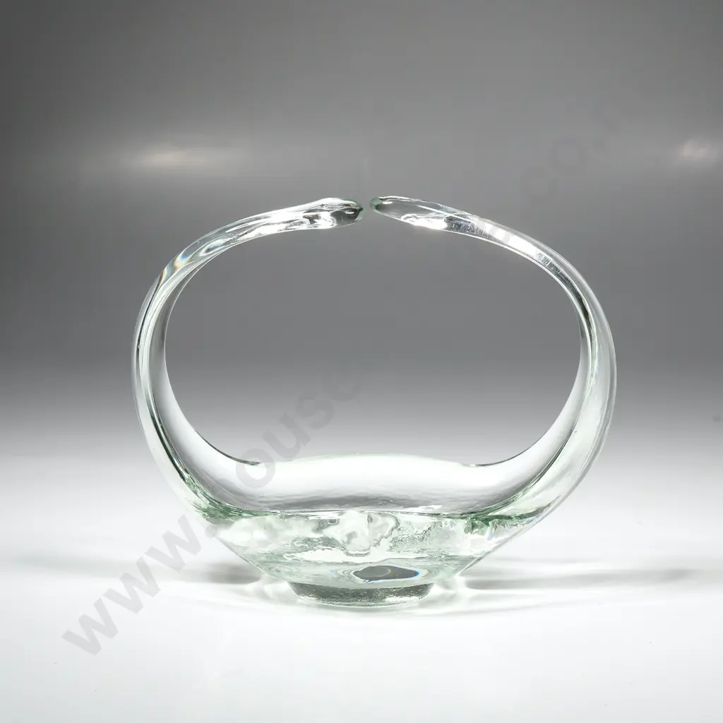 Small Sea Green Glass Basket Shaped Ring Dish Image 1++