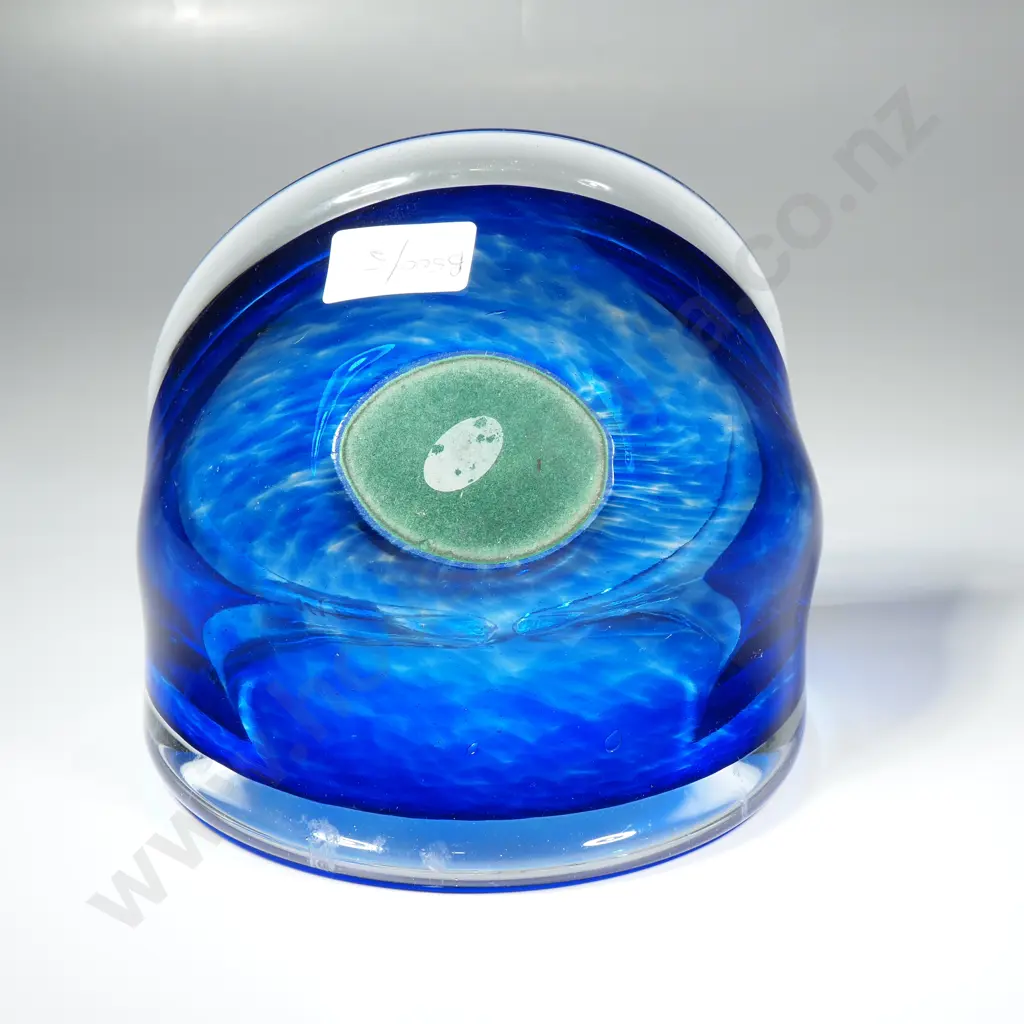 Vintage Vibrant  Blue Basket Encased in Clear Glass by Hokitika Glass Image 1++