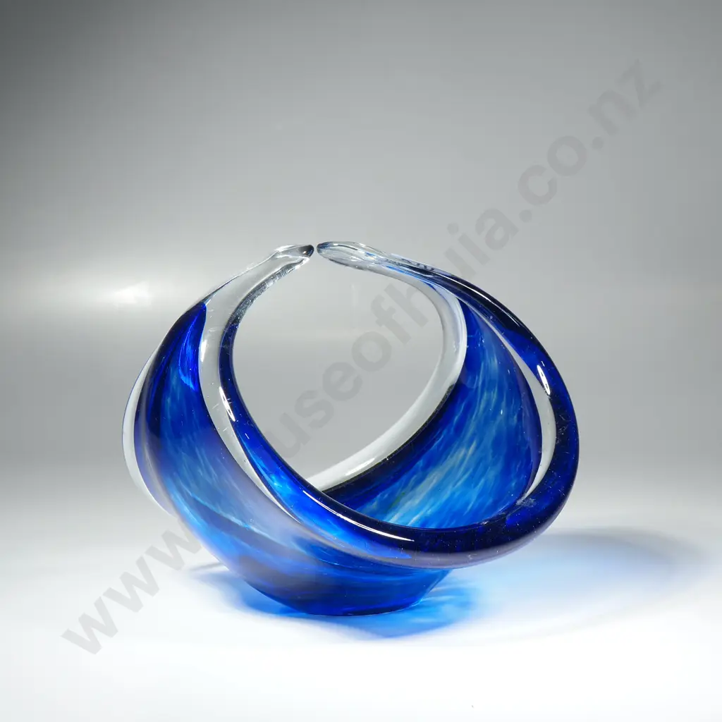Vintage Vibrant  Blue Basket Encased in Clear Glass by Hokitika Glass Image 1++