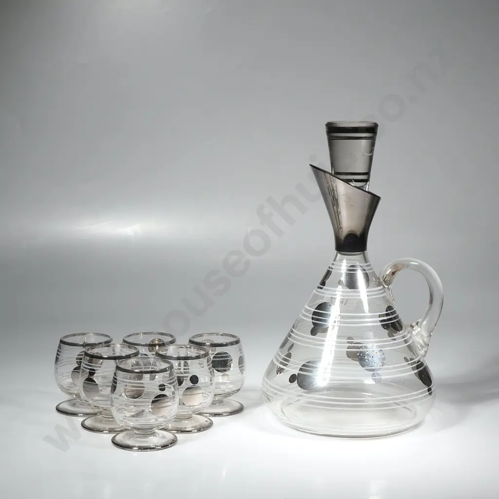 Czech Art Deco Decanter & Glasses Set Image 1++