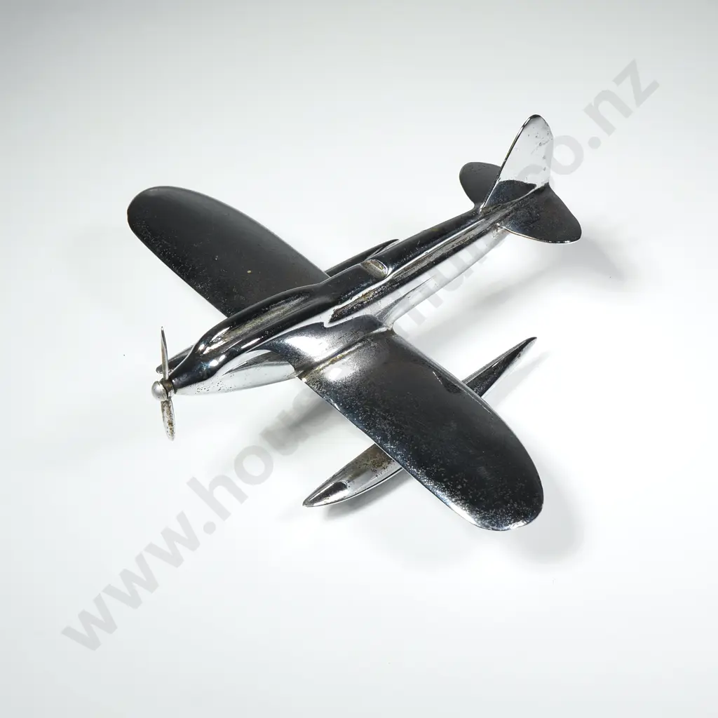 Vintage Schneider Trophy Supermarine S.6B Chrome Mid Century Seaplane w Turning Propellor 1930s, Image 1++