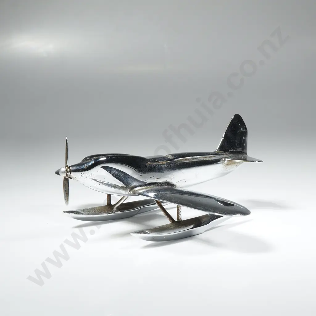 Vintage Schneider Trophy Supermarine S.6B Chrome Mid Century Seaplane w Turning Propellor 1930s, Image 1++