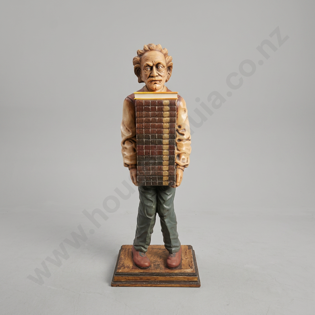 Rare Vintage Albert Einstein Statue w/ Storage Cabinet in Fiberglass & Plaster, USA, c. 1980s Image 1++
