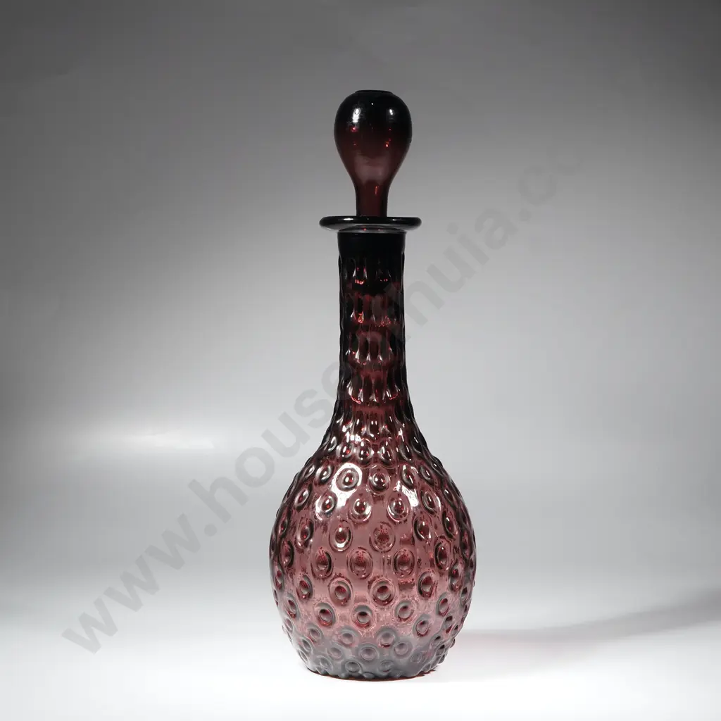 Vintage Amethyst MCM Italian Art Glass 'Genie' Bottle w Bubble Texture Image 1++