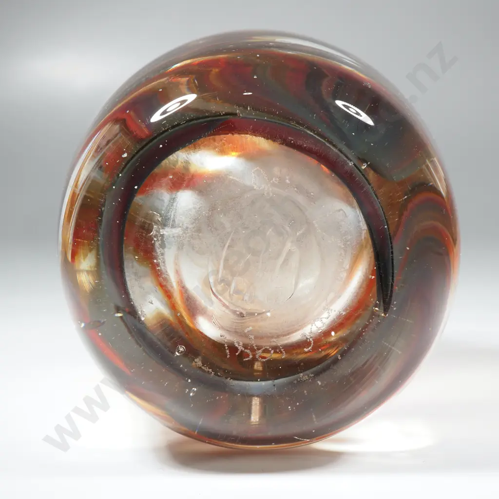 Early Piece of NZ Studio Glass by John Croucher Decorated w Swirling Tortoiseshell on Clear Glass Image 1++