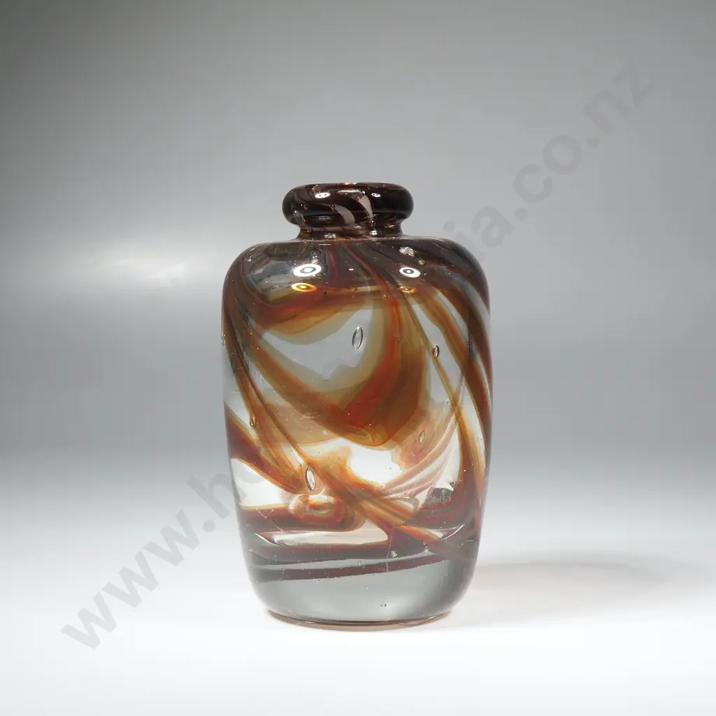 Early Piece of NZ Studio Glass by John Croucher Decorated w Swirling Tortoiseshell on Clear Glass Image 1++