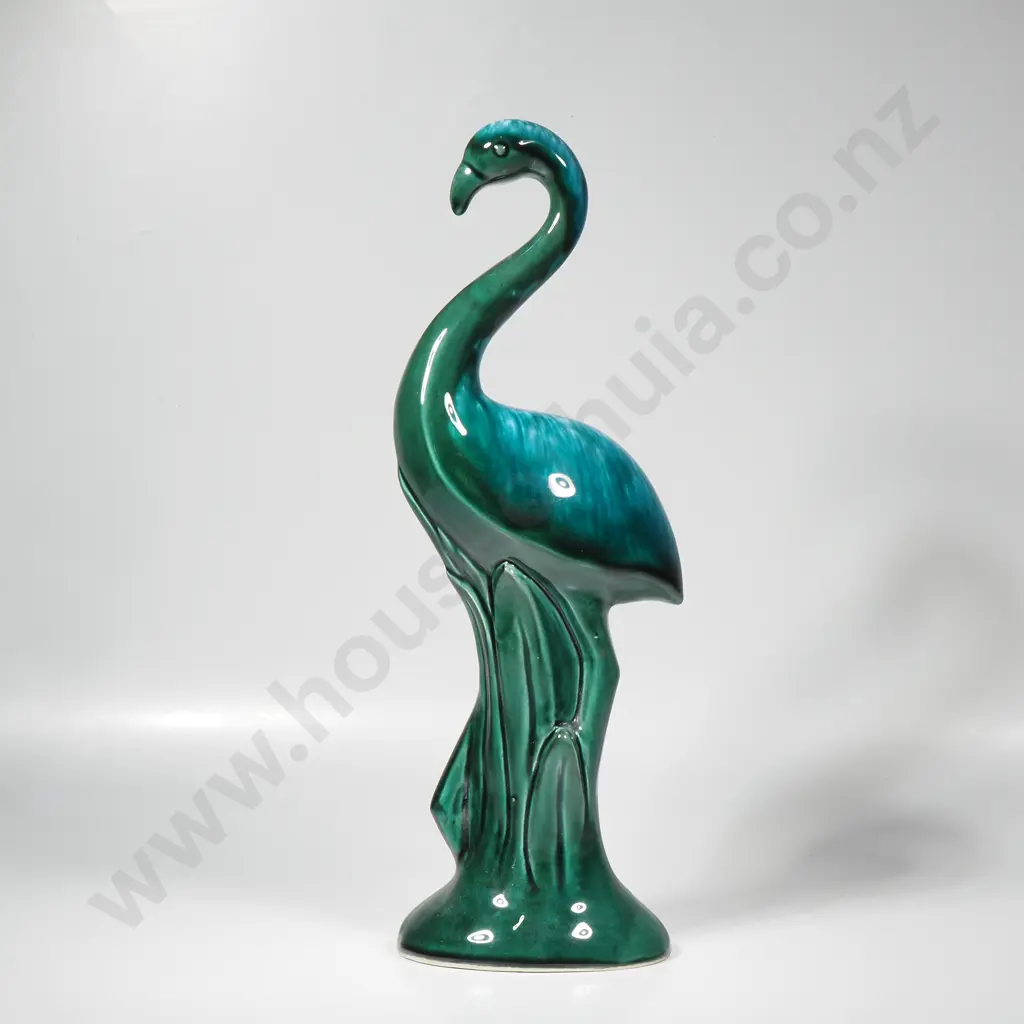 Vintage Green Drip Glazed Pottery Flamingo Image 1++