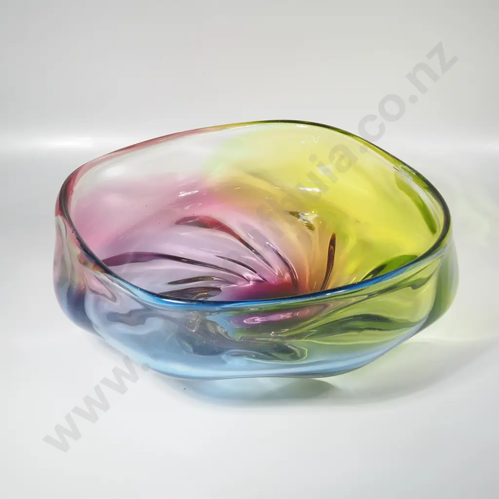 1960s Japanese Iwatsu Hineri Art Glass Large Rainbow Bowl ( Scuffs to Rim) Image 1++