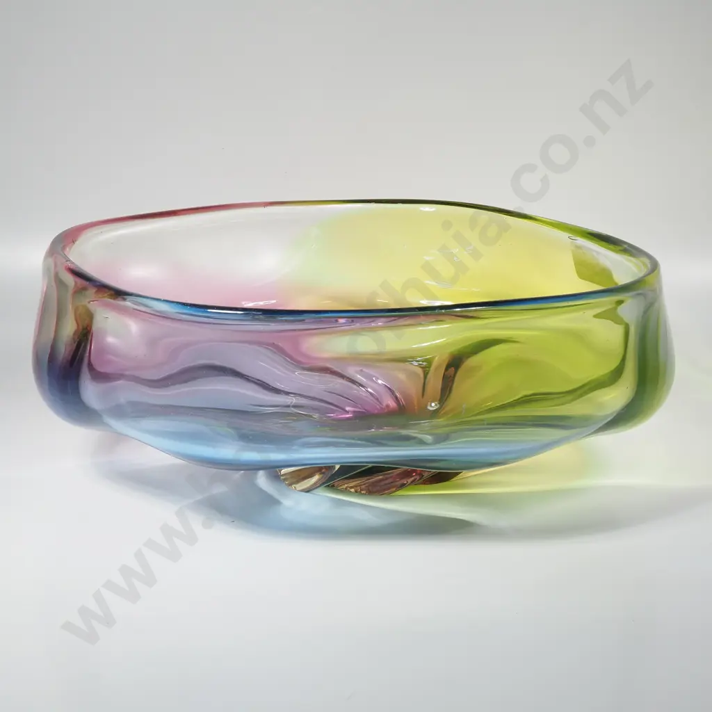 1960s Japanese Iwatsu Hineri Art Glass Large Rainbow Bowl ( Scuffs to Rim) Image 1++