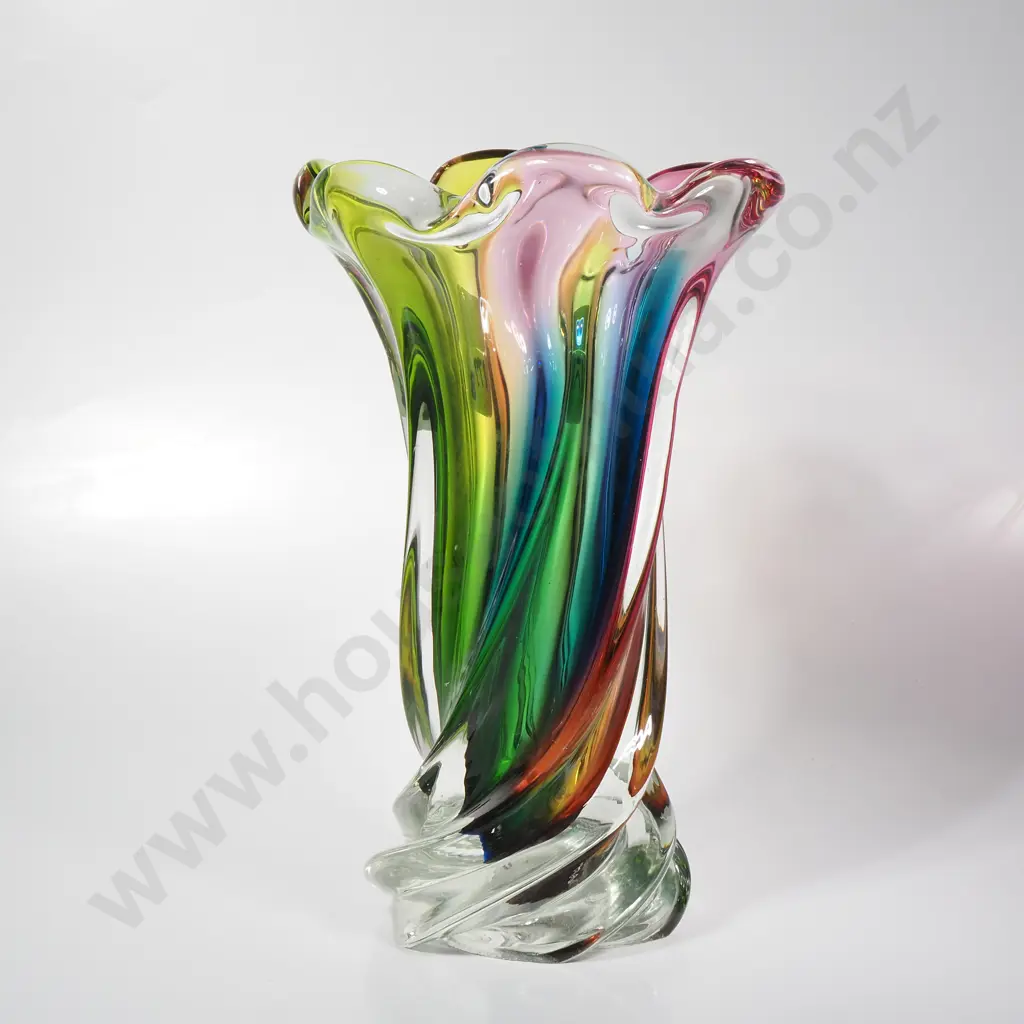 Mid Century Japanese Iwatsu Glass 'Rainbow' Vase a/f Image 1++