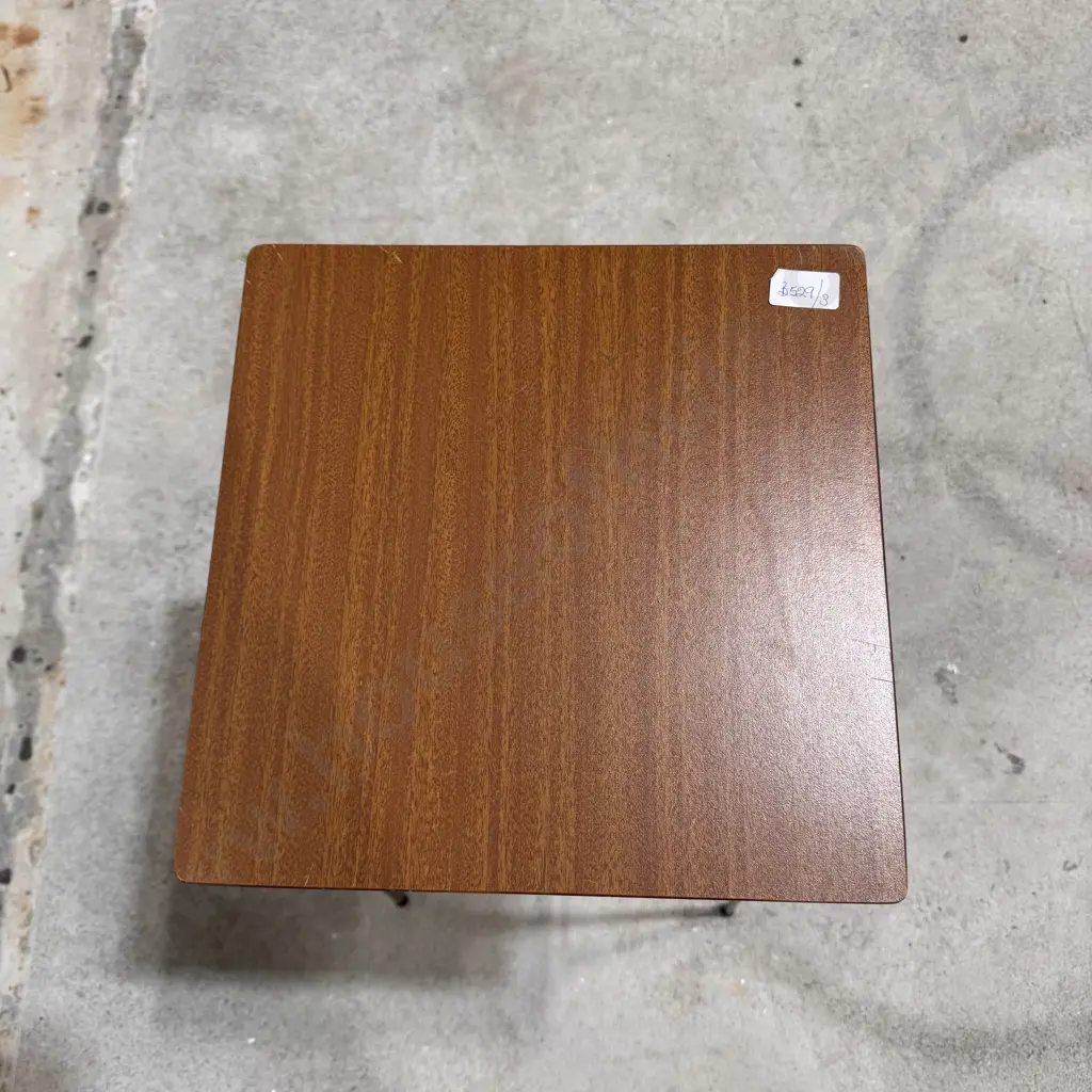 Mid Century Modern Side Table w Wood Veneer Top & a Slender Metal Frame w Magazine Rack Below Image 1++