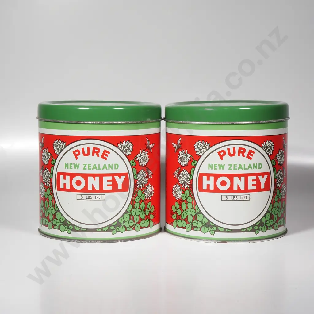 2 x Vintage Pure New Zealand Honey 5lb Tins Image 1++