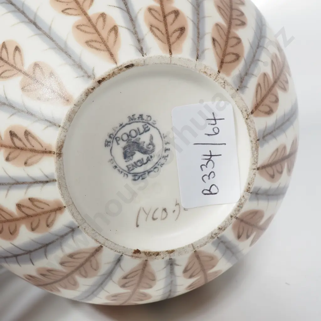 Poole Pottery Freeform Carafe Vase by Alfred Read in the YCB Pattern that consists of Brown Leaves & Blue Grey LInes Image 1++
