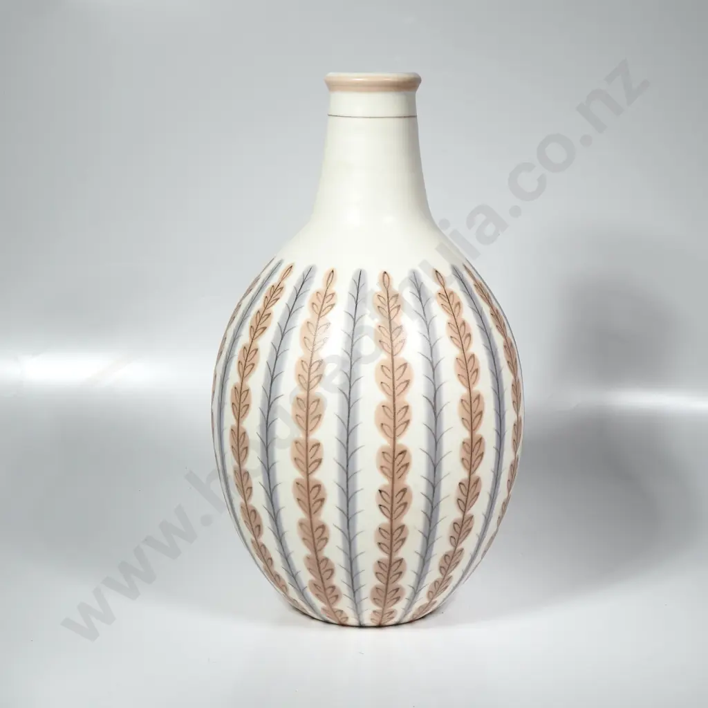 Poole Pottery Freeform Carafe Vase by Alfred Read in the YCB Pattern that consists of Brown Leaves & Blue Grey LInes Image 1++