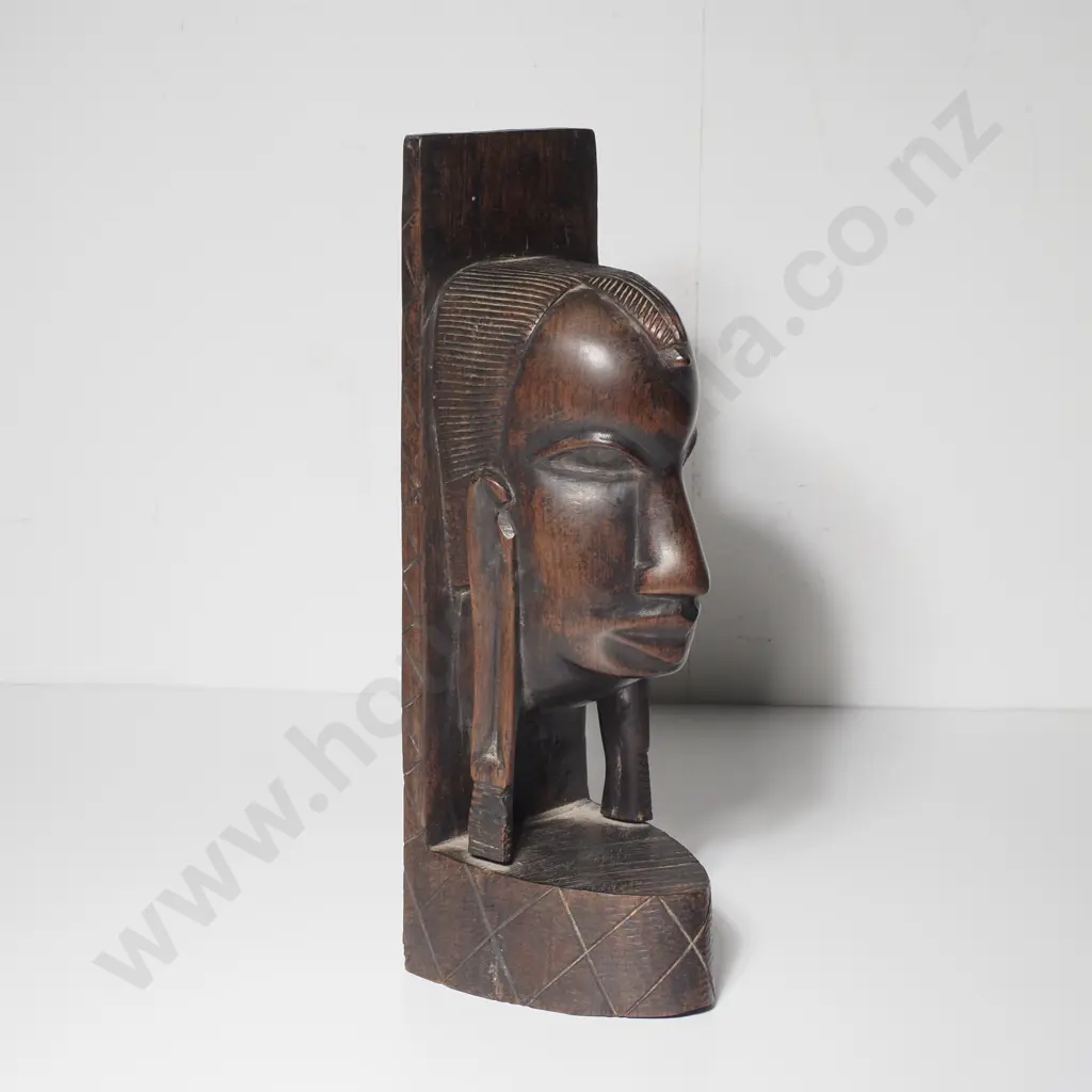 Vintage African Tribal Ebony Wood Head Sculpture Image 1++