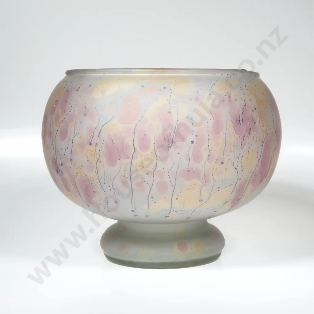 Vintage Simron Israel Glass Vase Hand Painted Art Bowl in Pinks &Yellows w Delicate Veining Image 1++