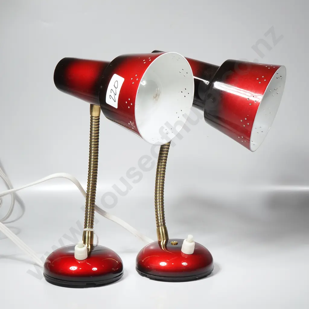 Vintage Mid Century Modern Betalite  Gooseneck Lamps, Circa 1950 w Two Toned Red & Black Ombre Finish Image 1++