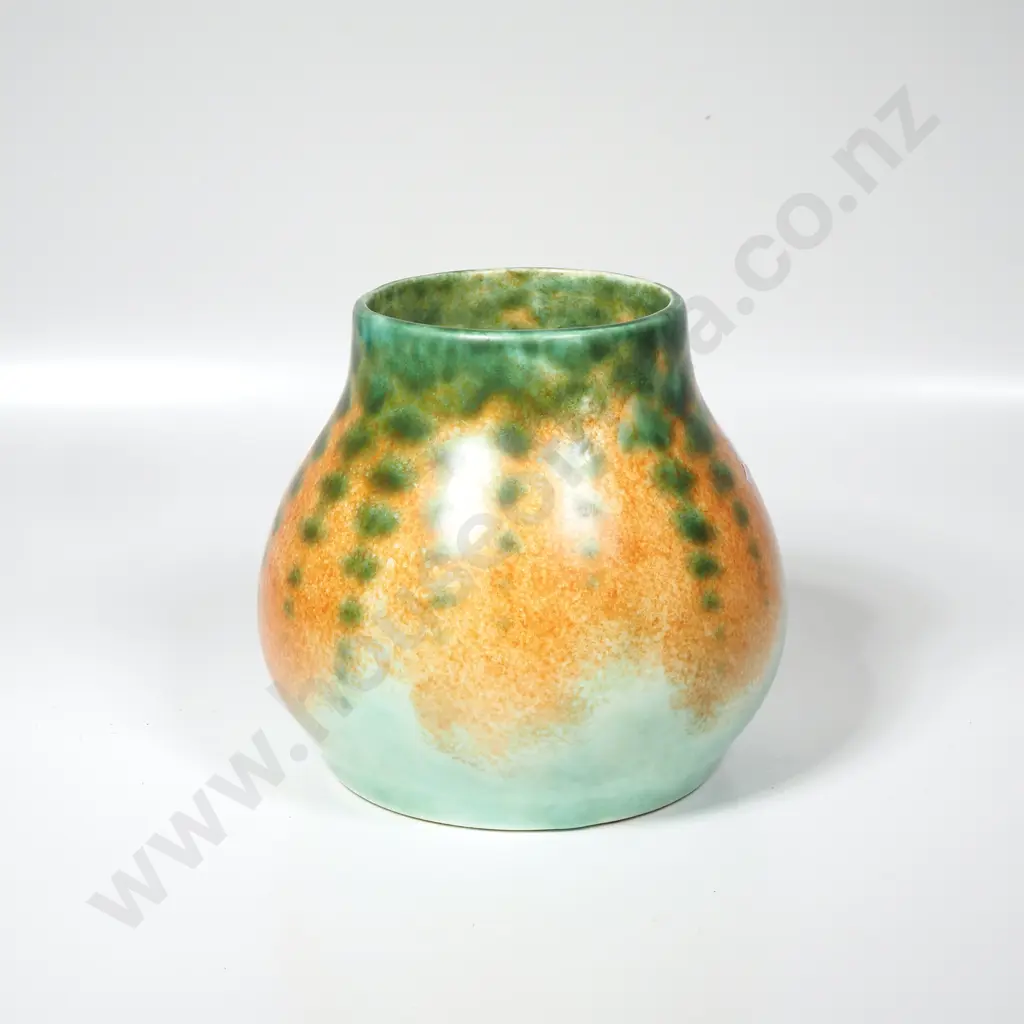 Beswick Art Deco  Pottery Vase No. 47 w Vibrant Mottled Drip Glaze in Orange & Green Image 1++
