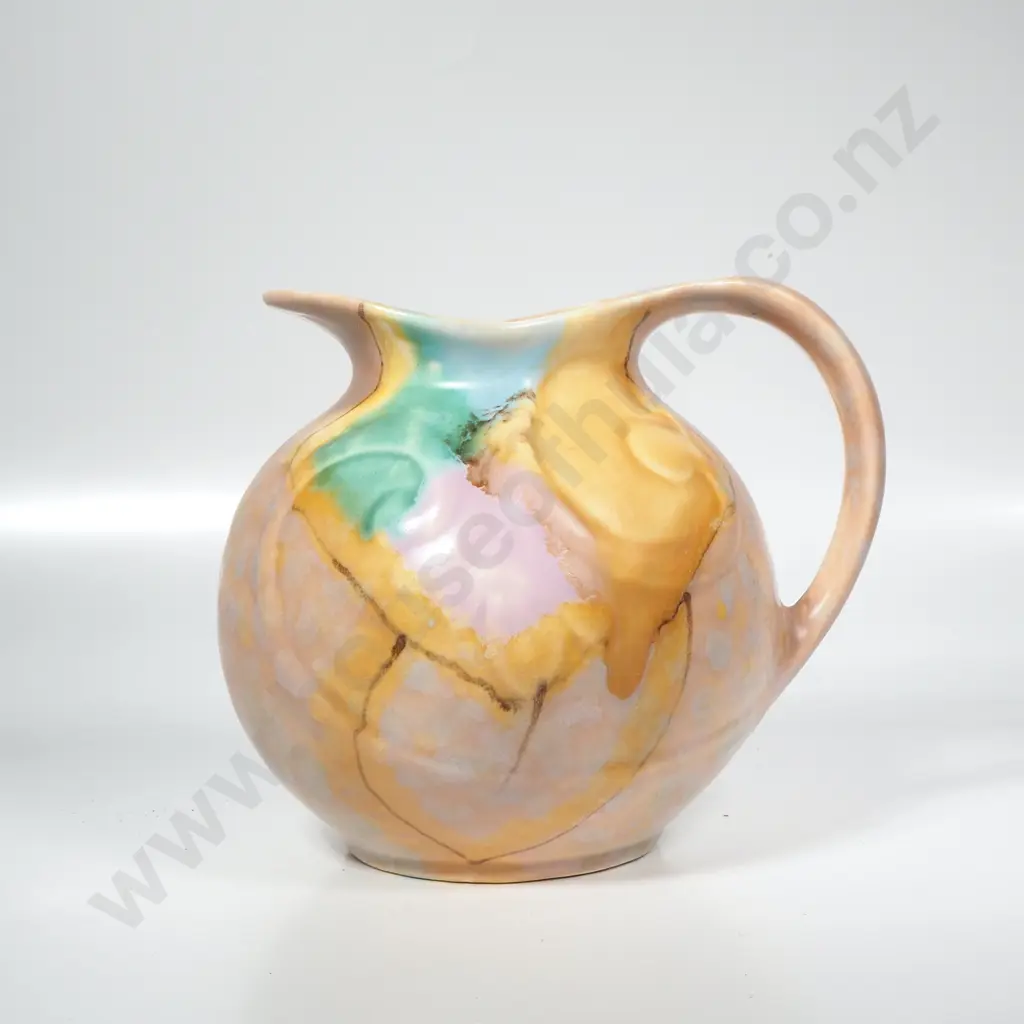 Beswick   Pottery Jug No.137 w Mottled Drip Glaze in Peach & Green  Muted Tones Image 1++