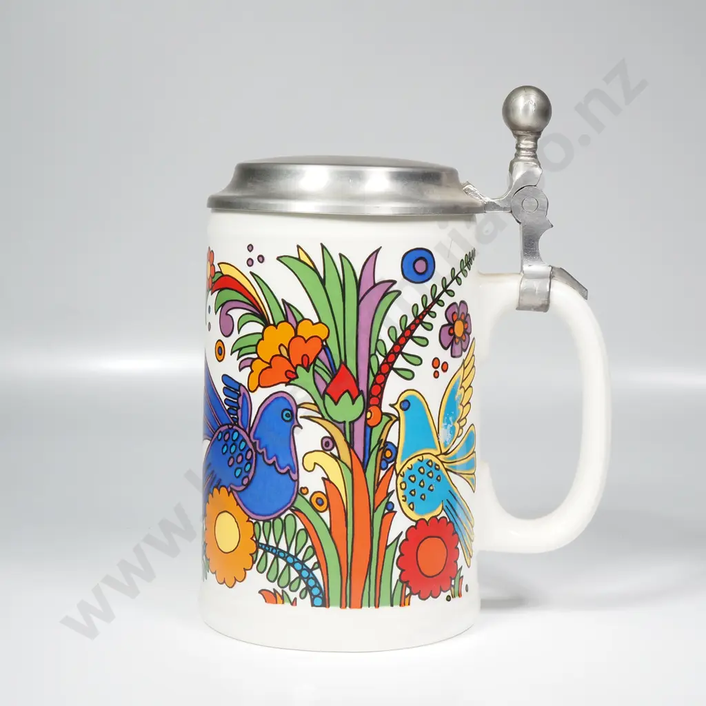 Vintage Villeroy & Boch 'Acapulco' Pewter Lidded Pottery Tankard Image 1++