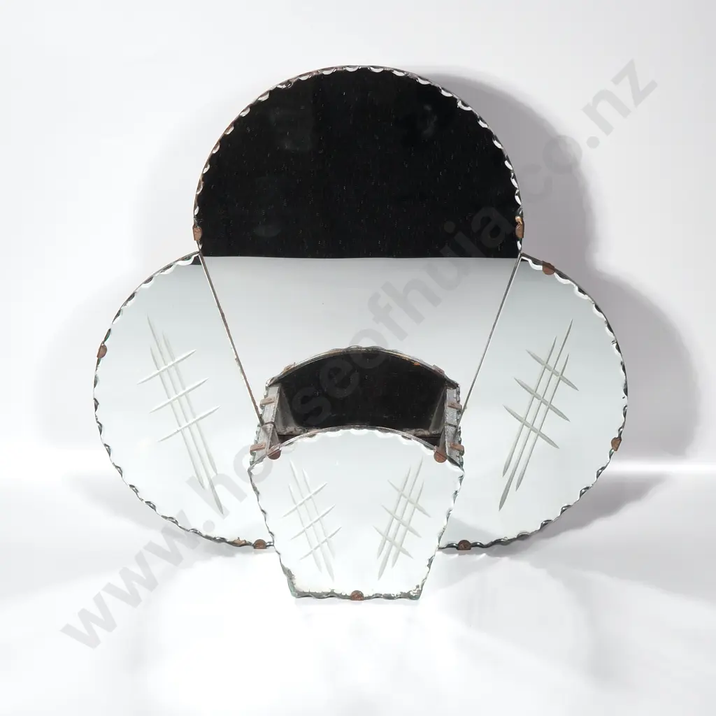 Art Deco Cloud Layered  Multi Plate Mirror w a Tiered Holder & Wheel Cut Etchings Image 1++
