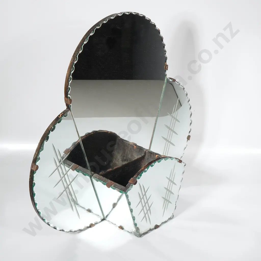 Art Deco Cloud Layered  Multi Plate Mirror w a Tiered Holder & Wheel Cut Etchings Image 1++