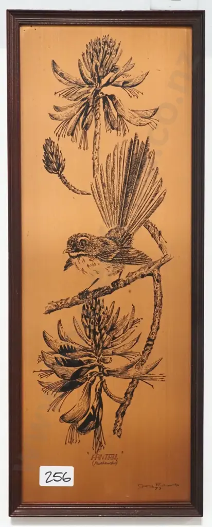 Vintage Copper Craft Ltd NZ  Plaque featuring a Fantail In Flora, Signed Gary Roberts '73 Image 1++
