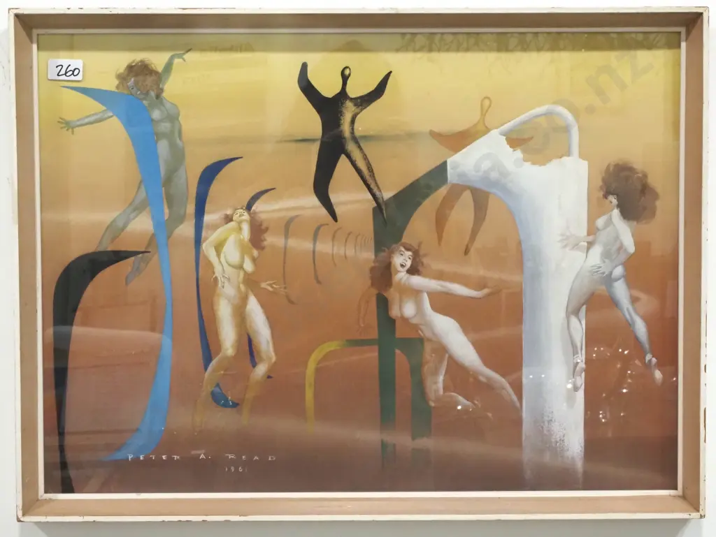 Peter A Read - Abstract w Figures, Watercolour & Goauche Image 1++
