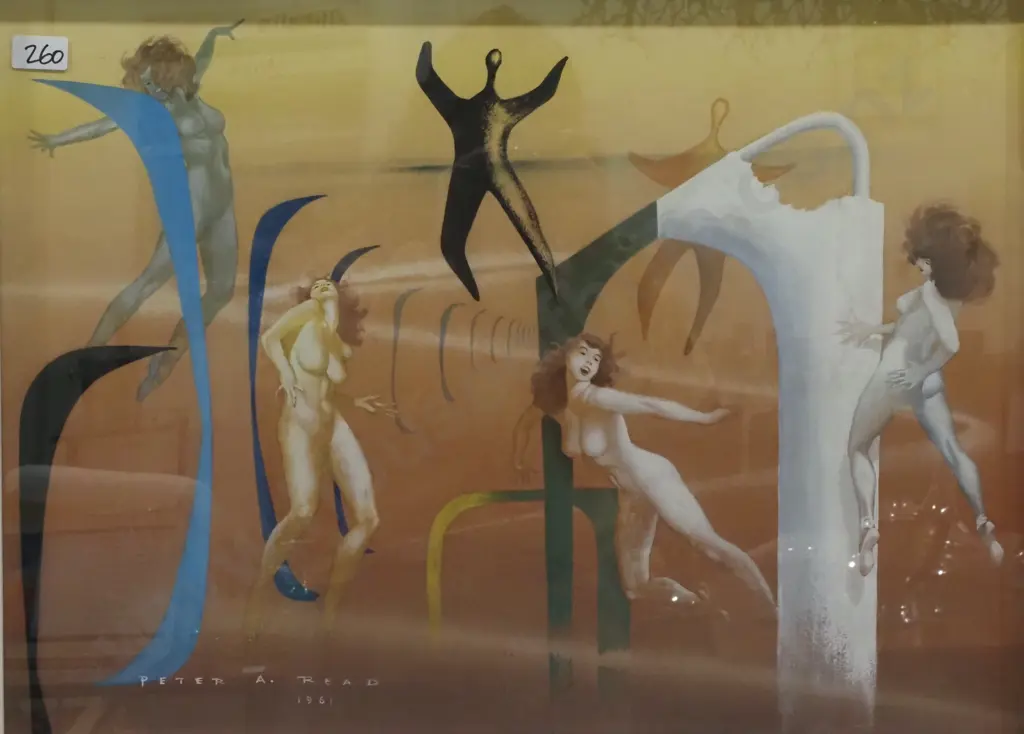 Peter A Read - Abstract w Figures, Watercolour & Goauche Image 1++