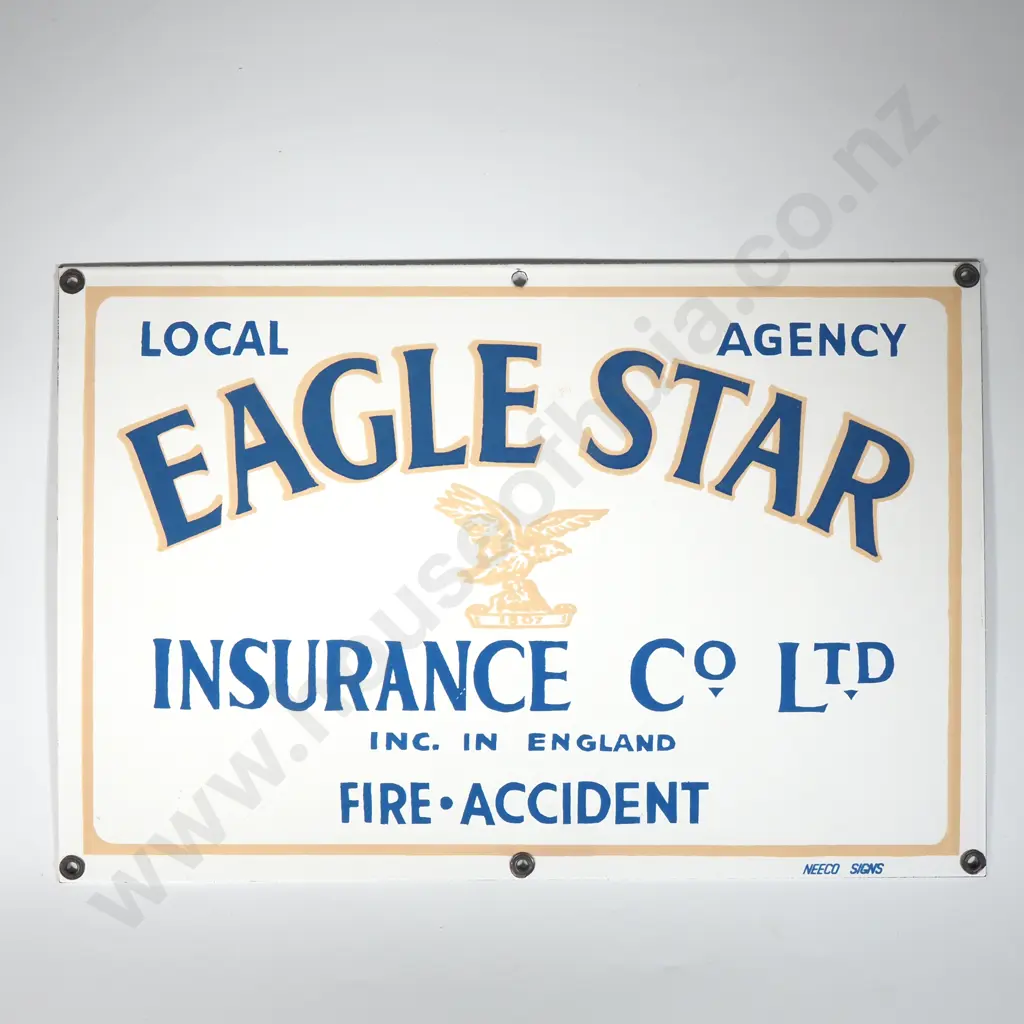 Metal Sign "Eagle Star" Insurance Co. Inc. In England. Made By Neeco Signs  Image 1++
