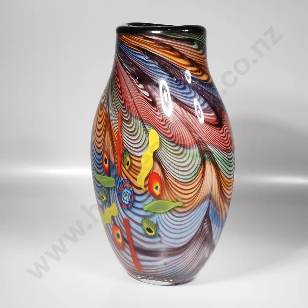 Large Hand Blown Vase w Millefiori Canes & Twists Image 1++