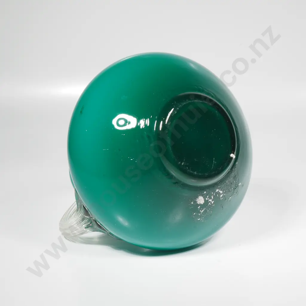 Mid Century Modern  Italian Empoli Turquoise Glass Vase w Celery Style Clear Glass Handle Image 1++