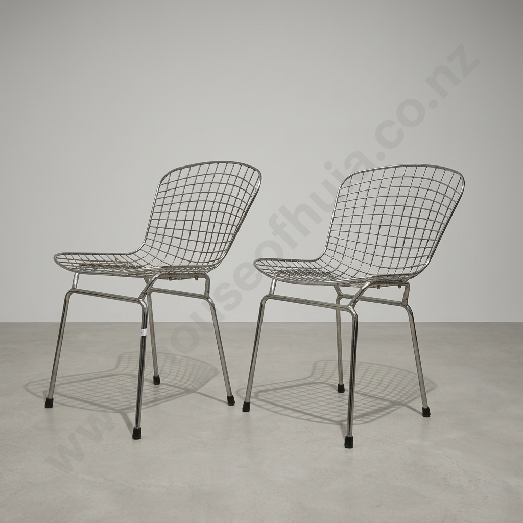 Pair of Harry Bertoia Style 'Diamond' Chrome Wire Side Chairs Image 1++