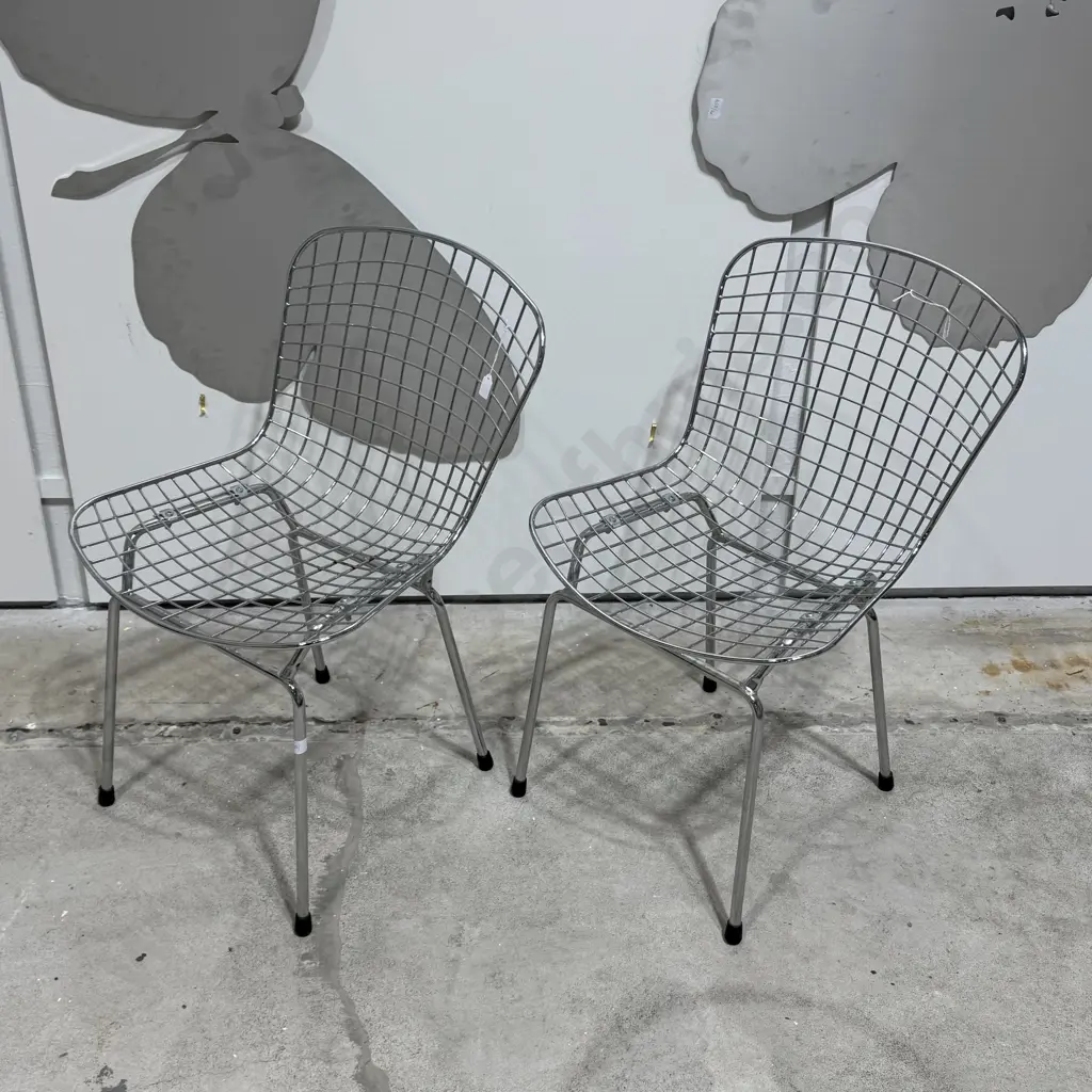 Pair of Harry Bertoia Style 'Diamond' Chrome Wire Side Chairs Image 1++