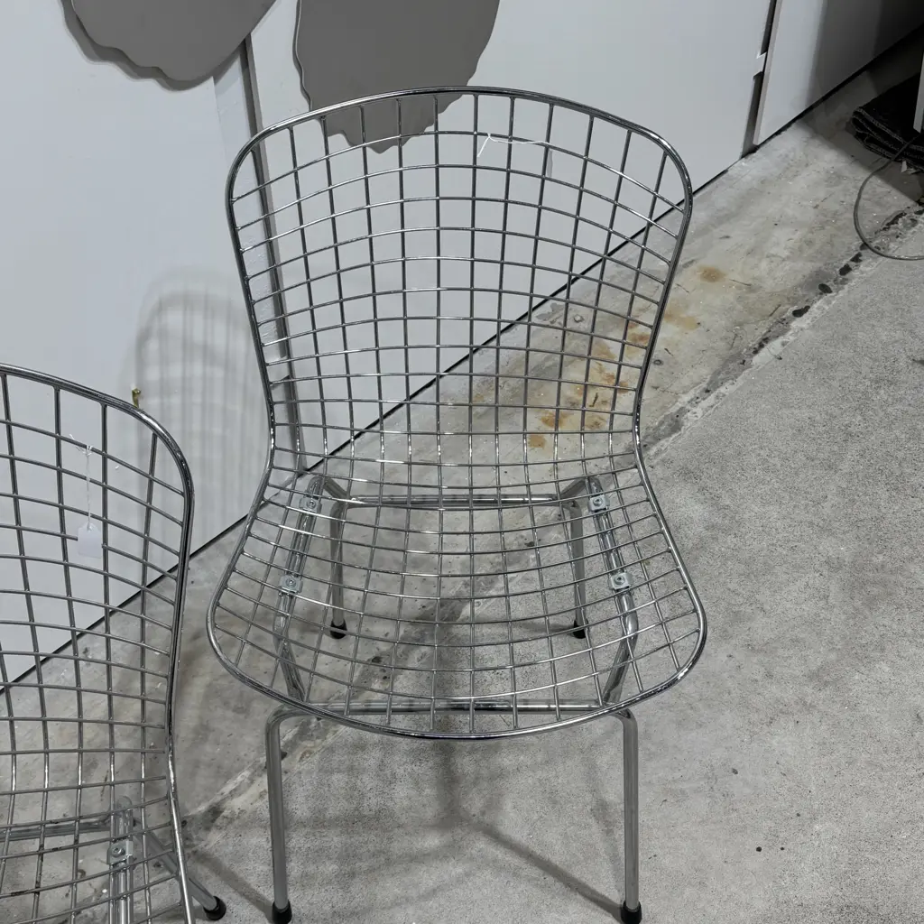 Pair of Harry Bertoia Style 'Diamond' Chrome Wire Side Chairs Image 1++