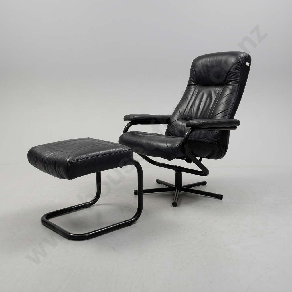 Mid Century Norwegian Swivel Armchair w Single Footstool by Skoghaug Image 1++