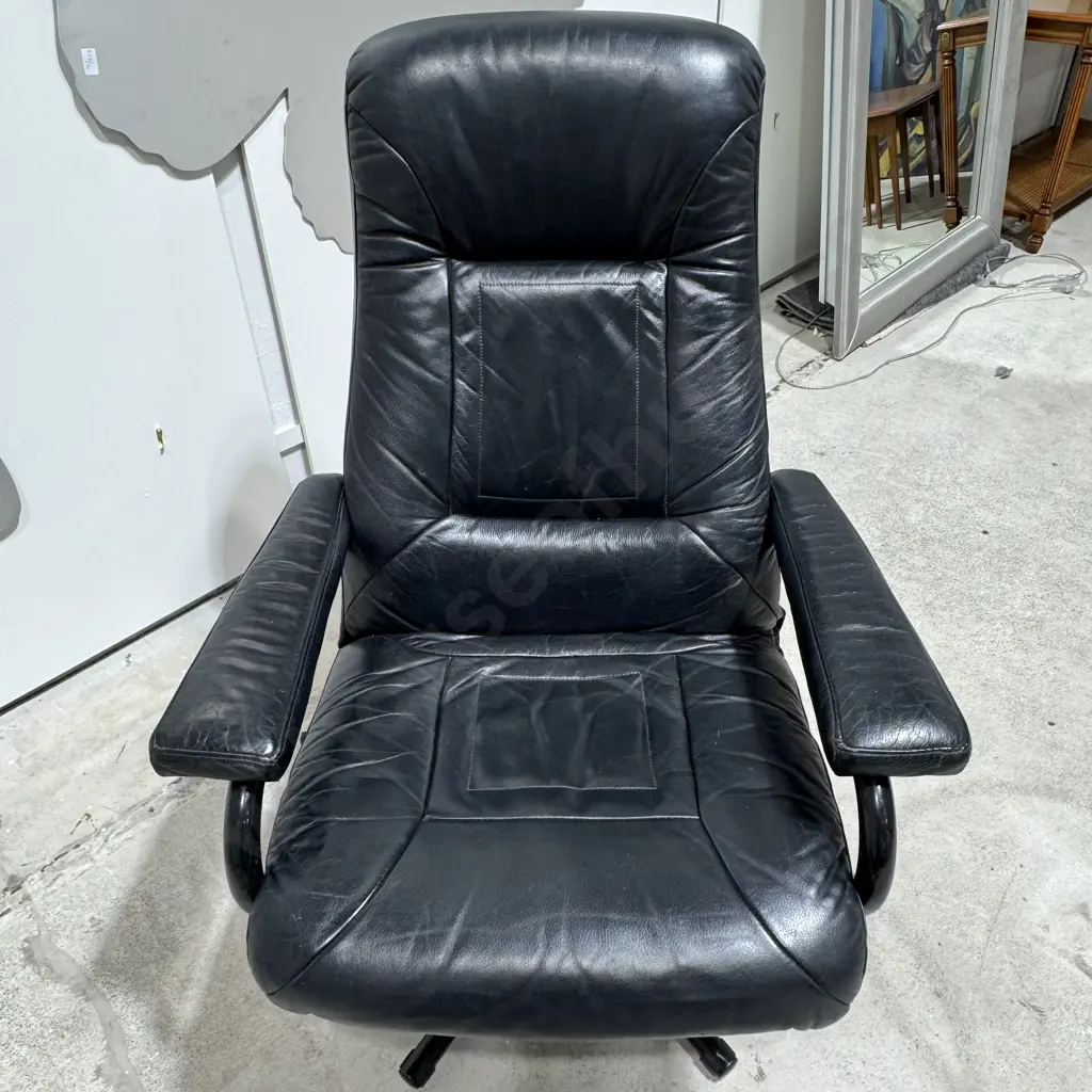 Mid Century Norwegian Swivel Armchair w Single Footstool by Skoghaug Image 1++