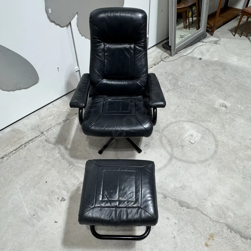Mid Century Norwegian Swivel Armchair w Single Footstool by Skoghaug Image 1++