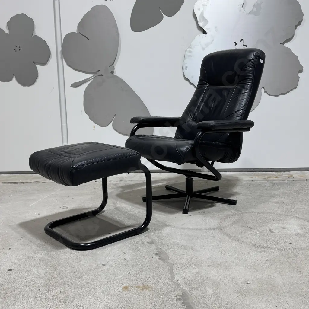 Mid Century Norwegian Swivel Armchair w Single Footstool by Skoghaug Image 1++