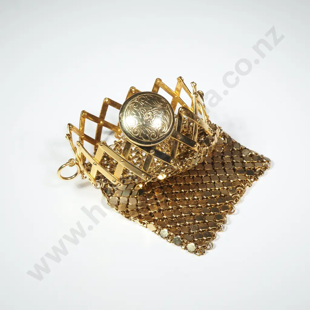Vintage Oroton Gold Mesh Evening Bag w Kiss Lock Clasp & Gathered Styling Image 1++