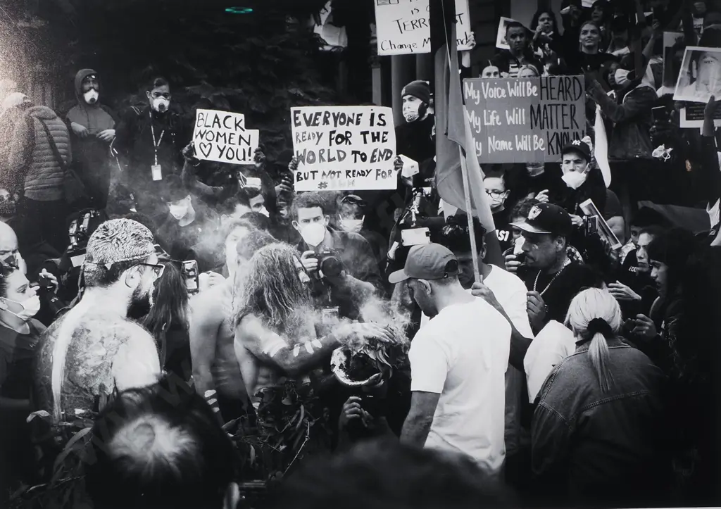 Framed Black & White Photograph depicting the Black Lives Matter Protest from 2020 Image 1++