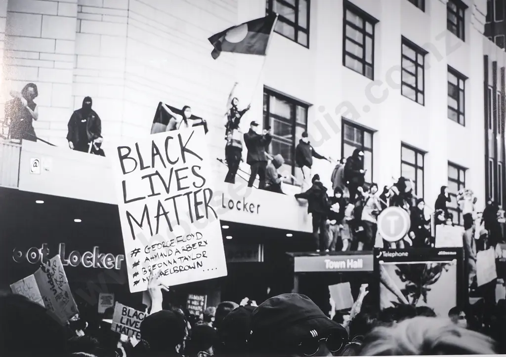 Framed Black & White Photograph depicting the Black Lives Matter Protest from 2020 Image 1++