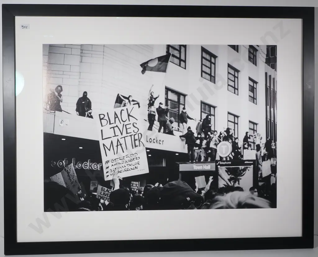 Framed Black & White Photograph depicting the Black Lives Matter Protest from 2020 Image 1++