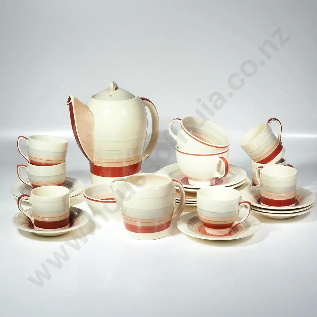 Collection of Susie Cooper Kestrel 1930’S Art Deco, Red Wedding Band Pattern. Image 1++
