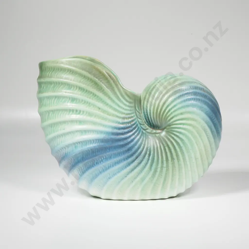 Mid Century Shorter Ware Nautilus Shell Vase w Ribbed Spiral Design Image 1++